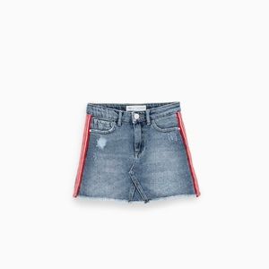 Zara Girls Denim Skirt with Red Stripes